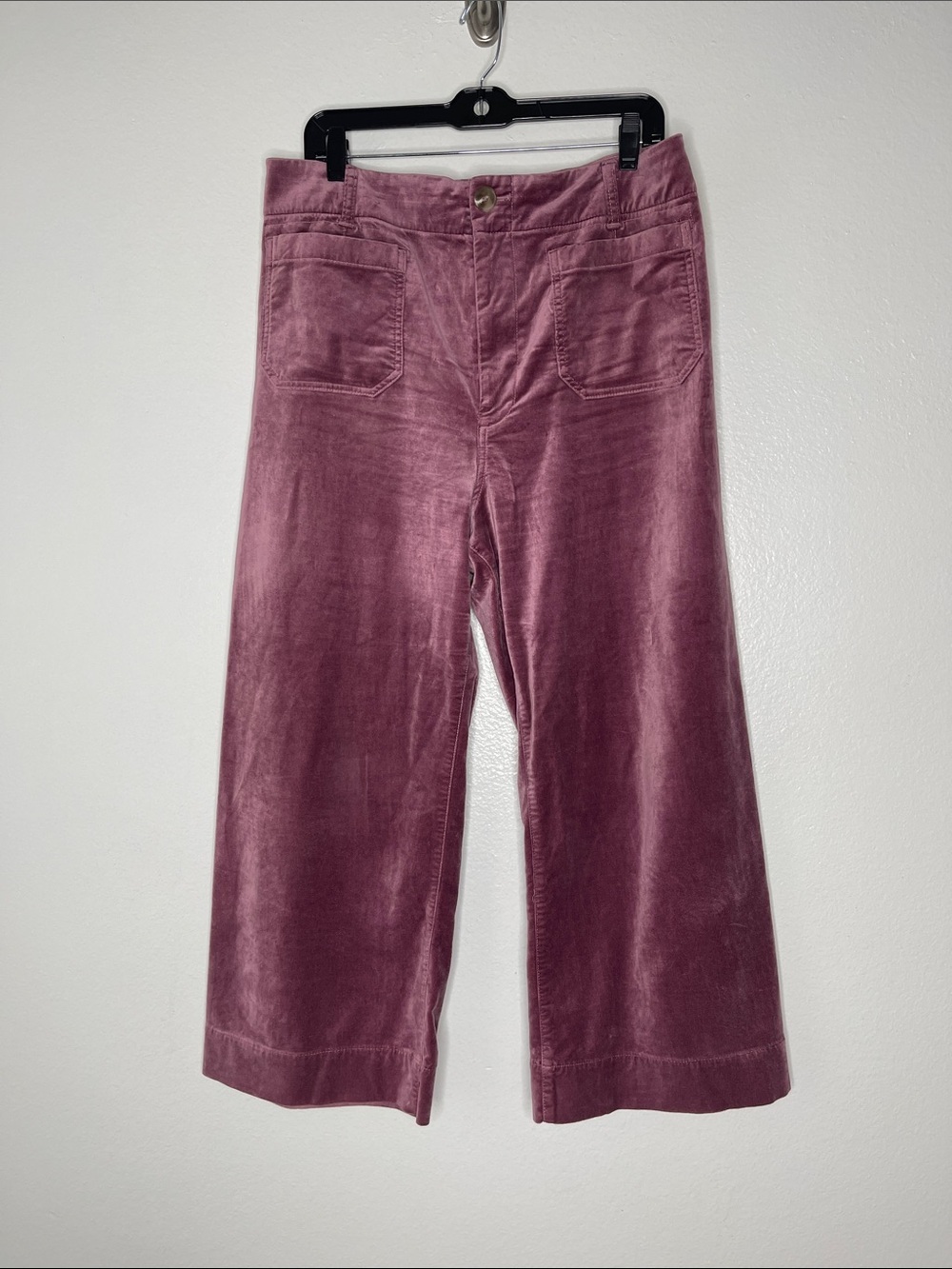 Anthropologie Maeve Colette Cropped Wide Leg Pant Velvet Pants In Mauve Size 32 - Picture 3 of 7